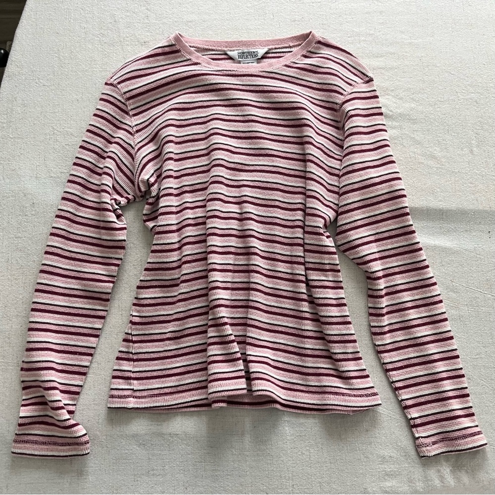 Northern Reflections Pink Ribbed Striped Long Sleeve Top Size M